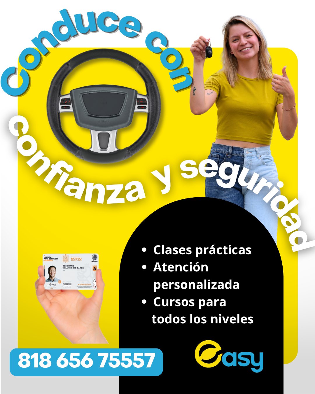 🚗 Aprende a conducir con confianza y seguridadDa el primer paso hacia tu independencia. Nuestros instructores te acompañan desde cero hasta que te sientas listo para conducir por la ciudad con total tranquilidad.✅ Clases prácticas y personalizadas
✅ Instructores certificados
✅ Horarios flexibles📲 Inscríbete hoy: 818 656 7557