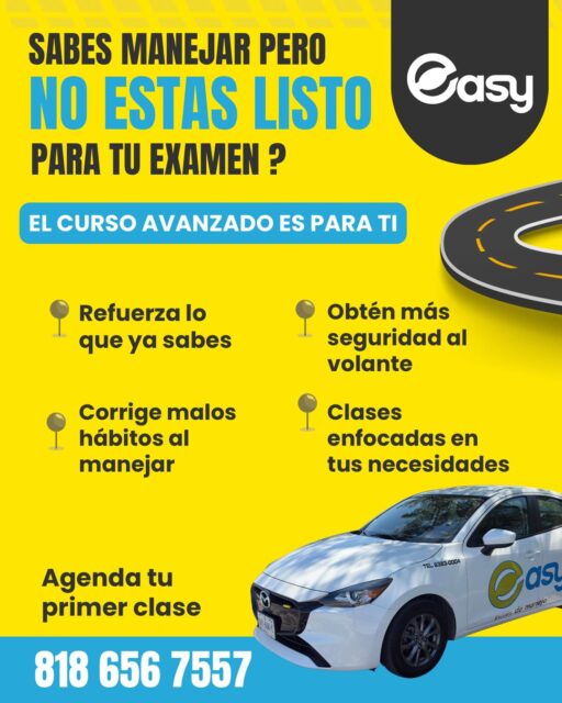 ¿Ya sabes manejar, pero todavía no te sientes listo para presentar tu examen? 🚗💨¡El Curso Avanzado de Easy es para ti! 🙌✅ Refuerza lo que ya sabes
✅ Corrige malos hábitos al manejar
✅ Aumenta tu seguridad al volante
✅ Clases enfocadas en tus necesidadesNo se trata solo de saber manejar, sino de hacerlo con seguridad y confianza. 💪📲 Agenda tu primera clase: 818 656 7557#Easy #EscuelaDeManejo #CursoAvanzado #AprendeAManejar #SeguridadVial #Monterrey