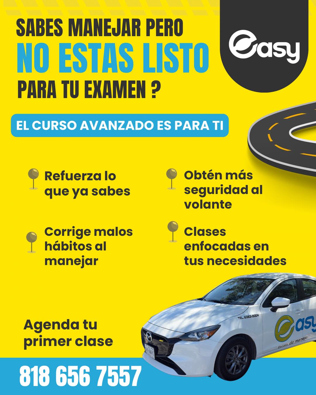¿Ya sabes manejar, pero todavía no te sientes listo para presentar tu examen? 🚗💨¡El Curso Avanzado de Easy es para ti! 🙌✅ Refuerza lo que ya sabes
✅ Corrige malos hábitos al manejar
✅ Aumenta tu seguridad al volante
✅ Clases enfocadas en tus necesidadesNo se trata solo de saber manejar, sino de hacerlo con seguridad y confianza. 💪📲 Agenda tu primera clase: 818 656 7557#Easy #EscuelaDeManejo #CursoAvanzado #AprendeAManejar #SeguridadVial #Monterrey