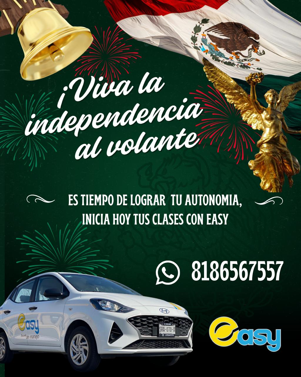 🇲🇽🚗 ¡Celebra tu independencia tomando el volante!Este mes patrio, da el primer paso para conseguir una nueva libertad: aprender a manejar. 🙌✨En Easy te acompañamos para que conduzcas con seguridad, confianza y a tu propio ritmo.📲 Inicia hoy tus clases: 818 656 7557
🇲🇽 ¡Viva México, viva tu independencia y viva la libertad de llegar a donde quieras! 🚘✨#MesPatrio #VivaMéxico #ClasesDeManejo #Easy #AprendeAManejar