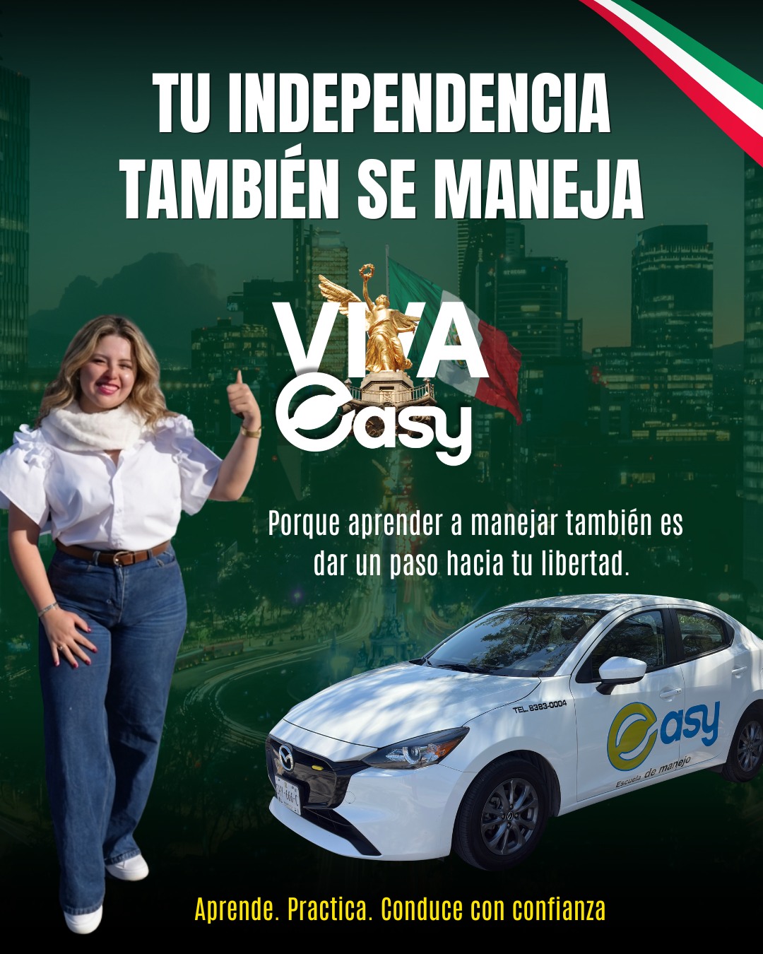 “¿Qué significa para ti ser independiente?”🇲🇽 Para nosotros, también significa poder llegar a donde quieres.Aprender a manejar es más que conducir:
es confianza, autonomía y libertad.Este septiembre, toma el volante de tu independencia. 🚗🇲🇽 818 656 7557 #EasyEscueladeManejo #SeguridadManejar #EscuelaManejo