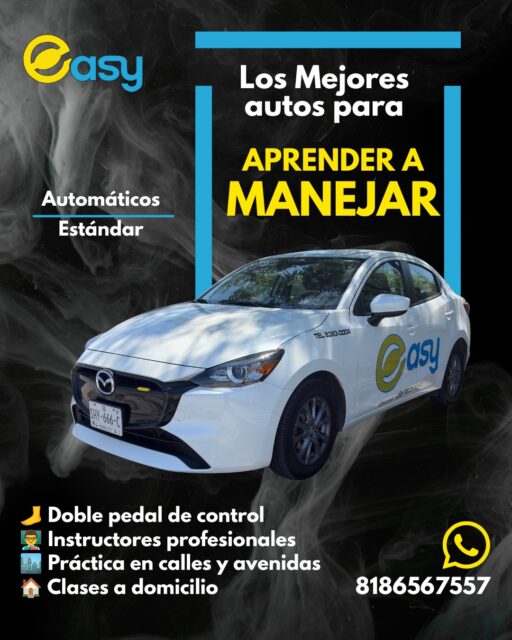 🚗 APRENDE A MANEJAR EN EL AUTO IDEAL PARA TI¿Quieres aprender en automático o estándar?
En Easy Escuela de Manejo tenemos ambas opciones para que practiques en el tipo de transmisión que realmente vas a utilizar.🚘 Automático
🚘 Estándar
🦶 Doble pedal de control
👨‍🏫 Instructores profesionales
🏙️ Práctica en calles y avenidas
🏠 Clases a domicilioAprende desde cero, gana confianza y prepárate para manejar por tu cuenta.📲 Agenda tu curso:
81 8165 7557