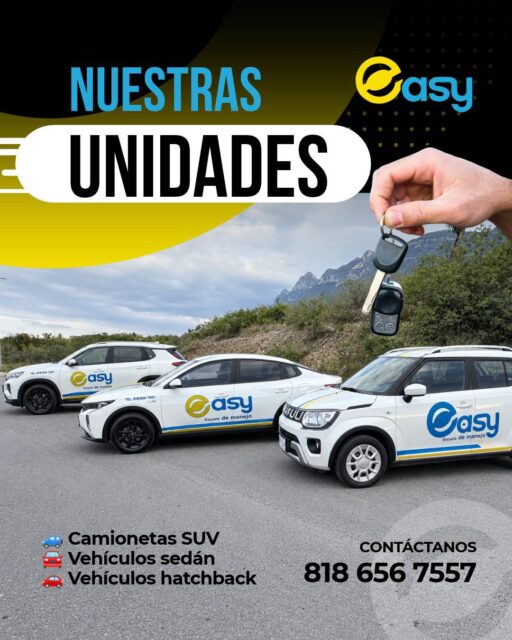 🚗✨ ¡En Easy tenemos el vehículo ideal para que aprendas a manejar!Contamos con unidades nuevas para que practiques y ganes confianza al volante:🚙 Camionetas SUV
🚘 Vehículos sedán
🚗 Vehículos hatchbackAprende a tu ritmo, con instructores capacitados y el vehículo que mejor se adapte a ti. 🙌💙 ¡Da el primer paso hacia tu independencia!📲 Contáctanos al **818 656 7557 y agenda tu curso de manejo.#EasyEscuelaDeManejo #AprendeAManejar #SeguridadAlVolante #EscuelaDeManejo